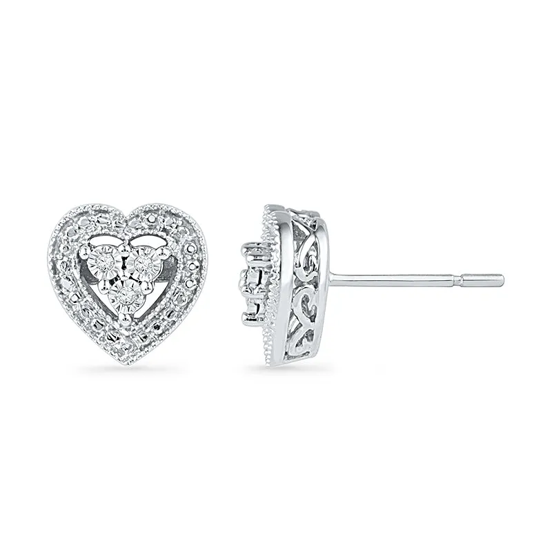 .03ctw Diamond Heart Stud Earrings