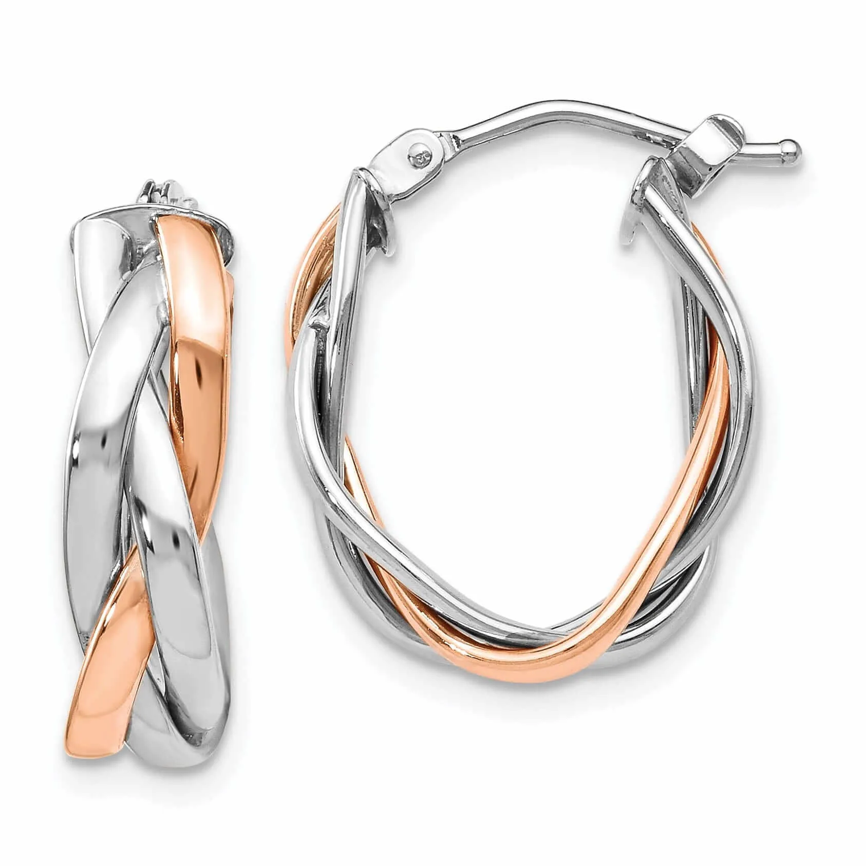 10kt White Gold Rose Rhodium Hoop Earrings