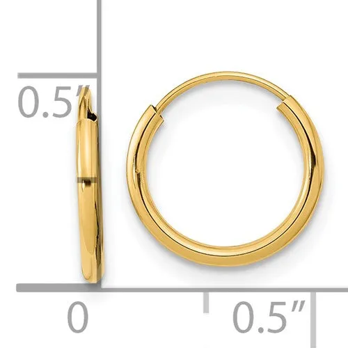 14k Gold 1 MM Wide 12 MM Endless Hoop Earrings