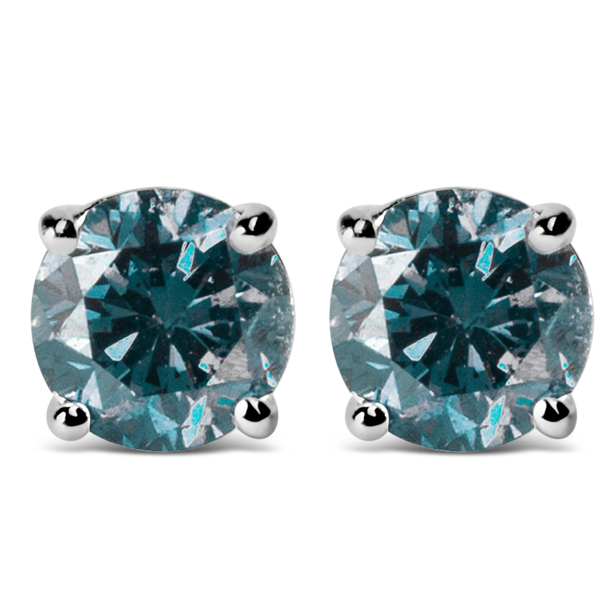 14K Gold Round Brilliant Cut Lab Grown Blue Diamond 4-Prong Classic Solitaire Stud Earrings with Pushbacks - Pack Of: 1