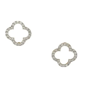 14k White Diamond Open Clover Earrings