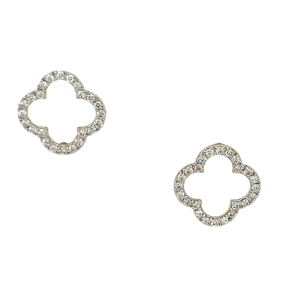 14k White Diamond Open Clover Earrings