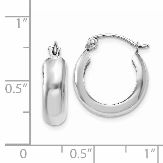 14k White Gold 4MM Round Hoop Earrings