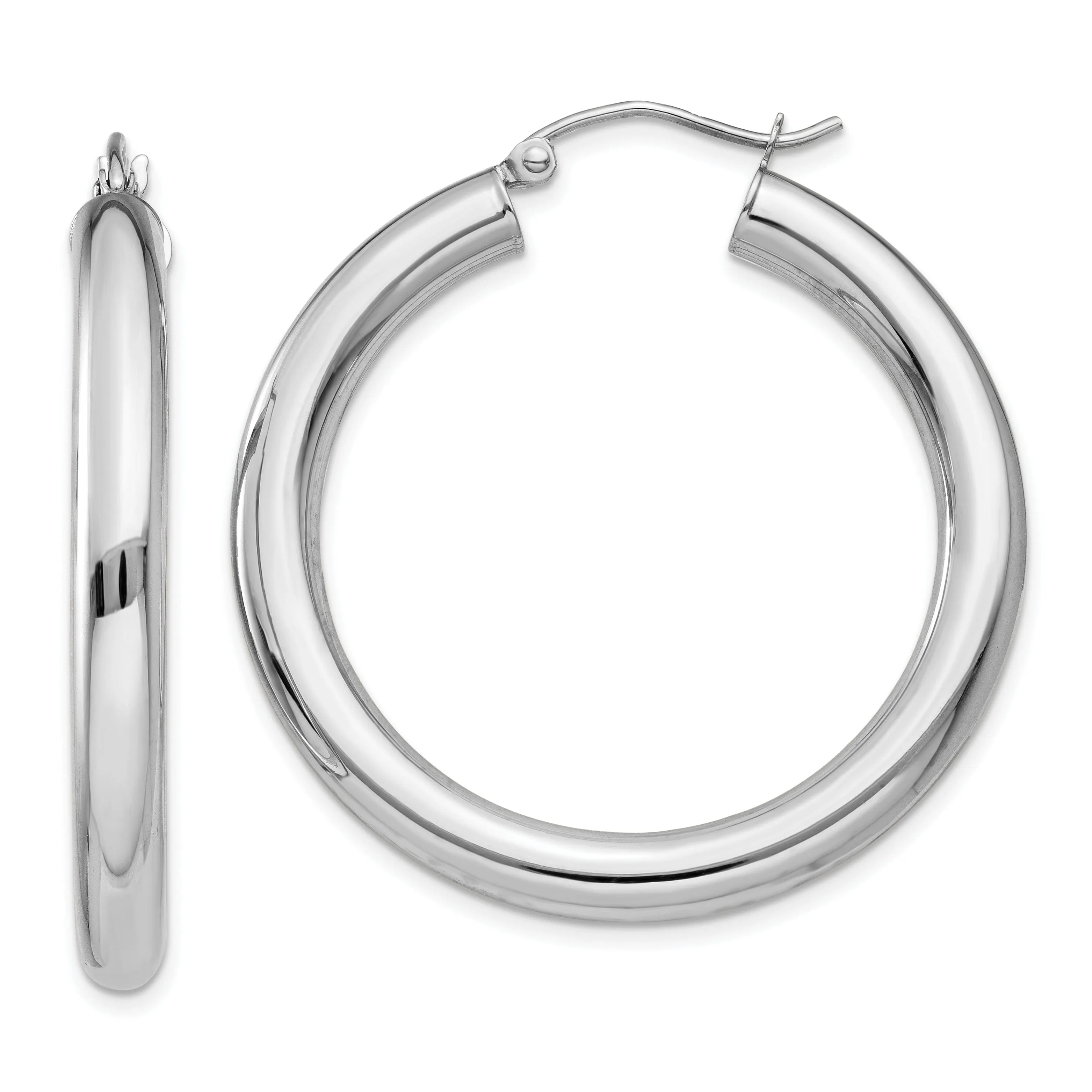 14k White Gold 4MM x 35MM Tube Hoop Earrings