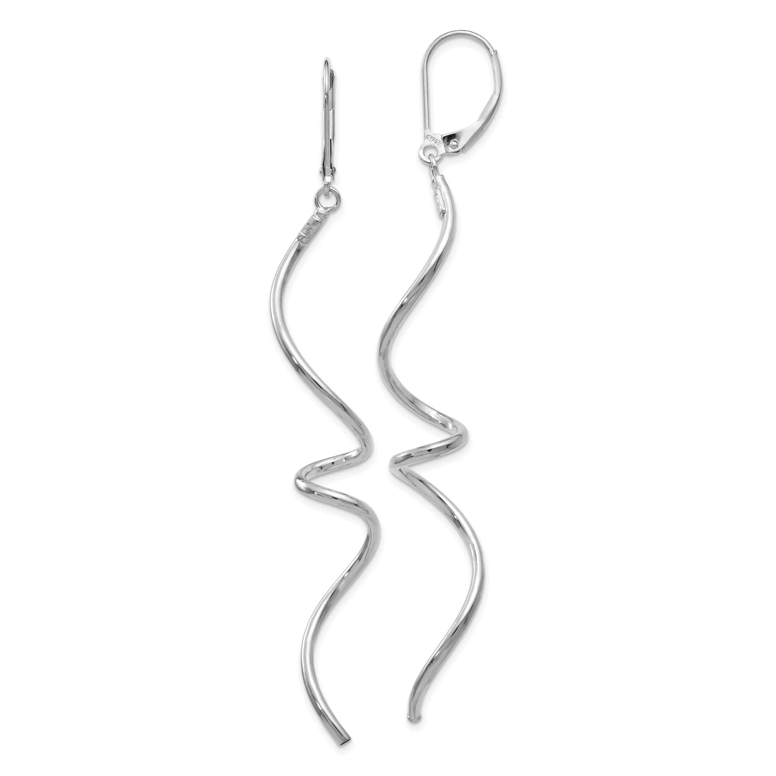 14k White Gold Twist Dangle Leverback Earrings