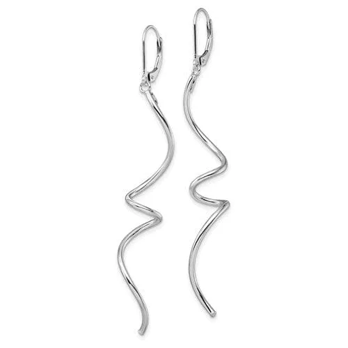 14k White Gold Twist Dangle Leverback Earrings