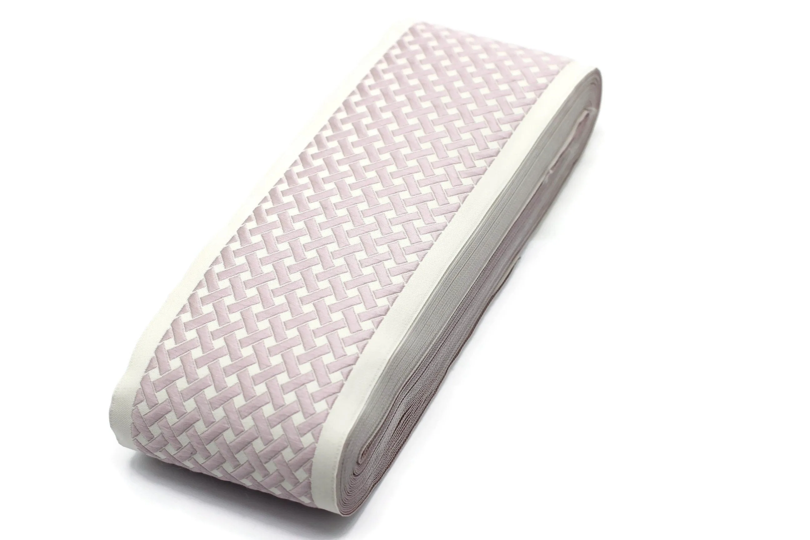 16.4 Yrd 100mm Beige&Pink Ribbons (3.93 inc, Meander Jacquard Trim, Drapery Trim Tape, Curtain Making Upholstery Fabric 179 V2