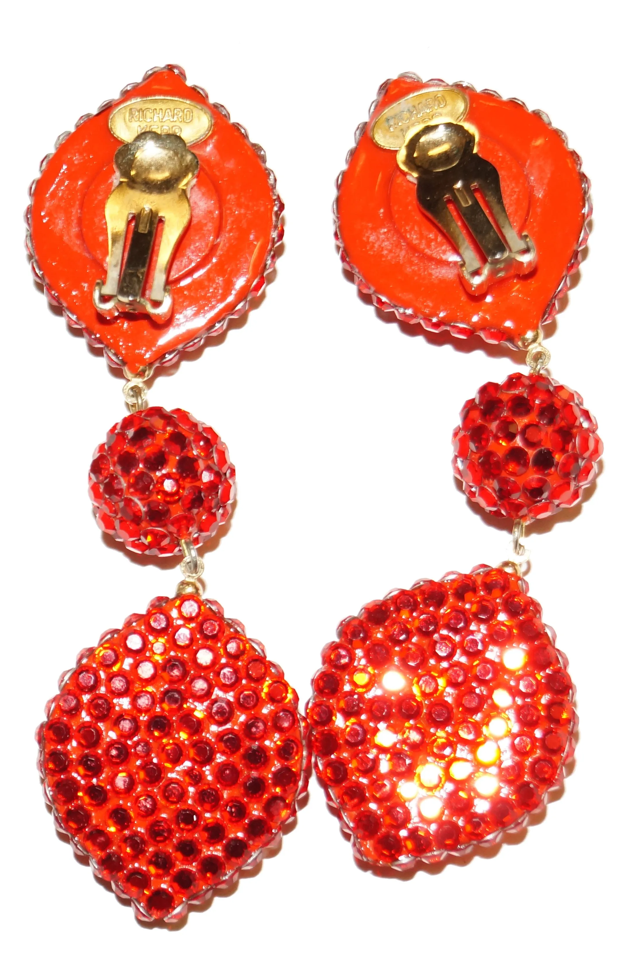 1980s Richard Kerr Scarlet Red Rhinestone Drop Earrings