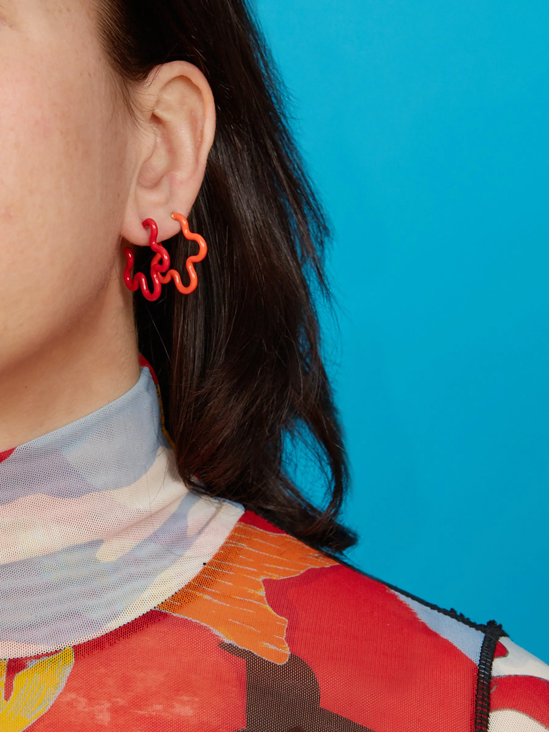 2 TONE FLOWER EARRINGS ~ IN RED AND JAPANESE ORANGE