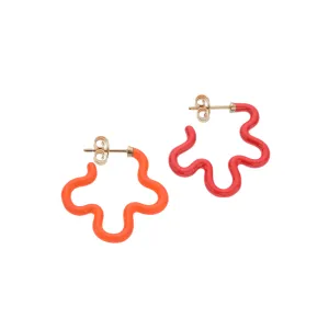 2 TONE FLOWER EARRINGS ~ IN RED AND JAPANESE ORANGE