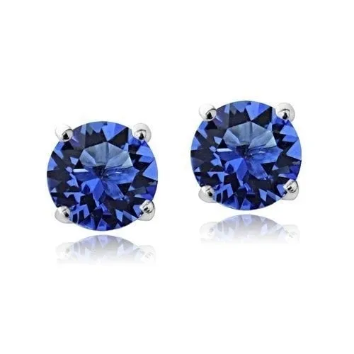 2.00 CTTW 18K White Gold Filled High Polish Finsh Round Crystal Blue Stud Earrings