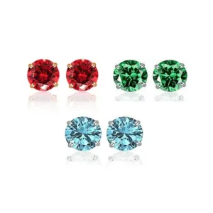 2.00 CTTW Round Crystal Stud Earrings-ALL COLORS AVAILABLE White Yellow Gold Filled High Polish Finsh High Finish