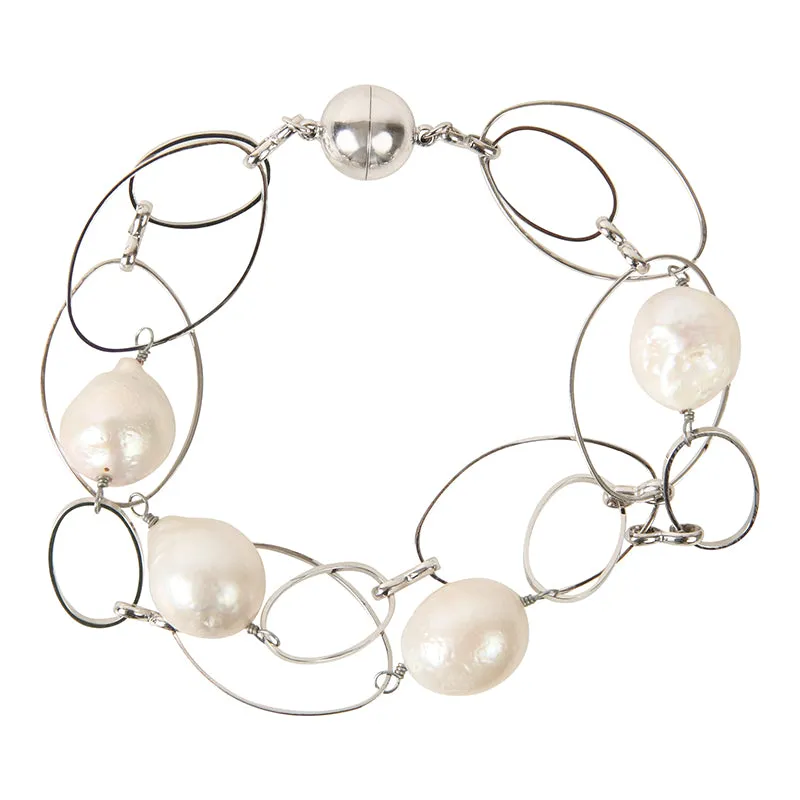 206-01-S | DELICATE LOOP SILVER CHAIN BRACELET W/ PEARLS