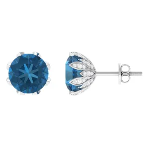 4.50 CT London Blue Topaz and Diamond Bridal Stud Earrings