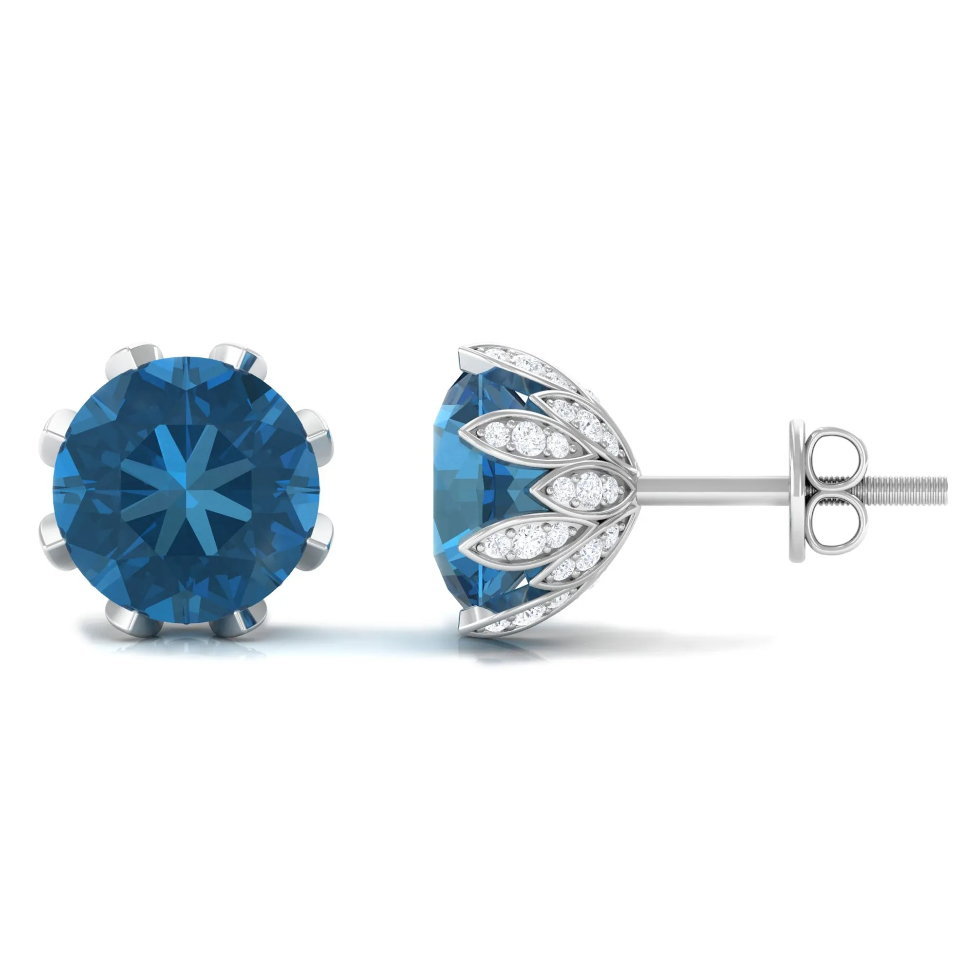 4.50 CT London Blue Topaz and Diamond Bridal Stud Earrings