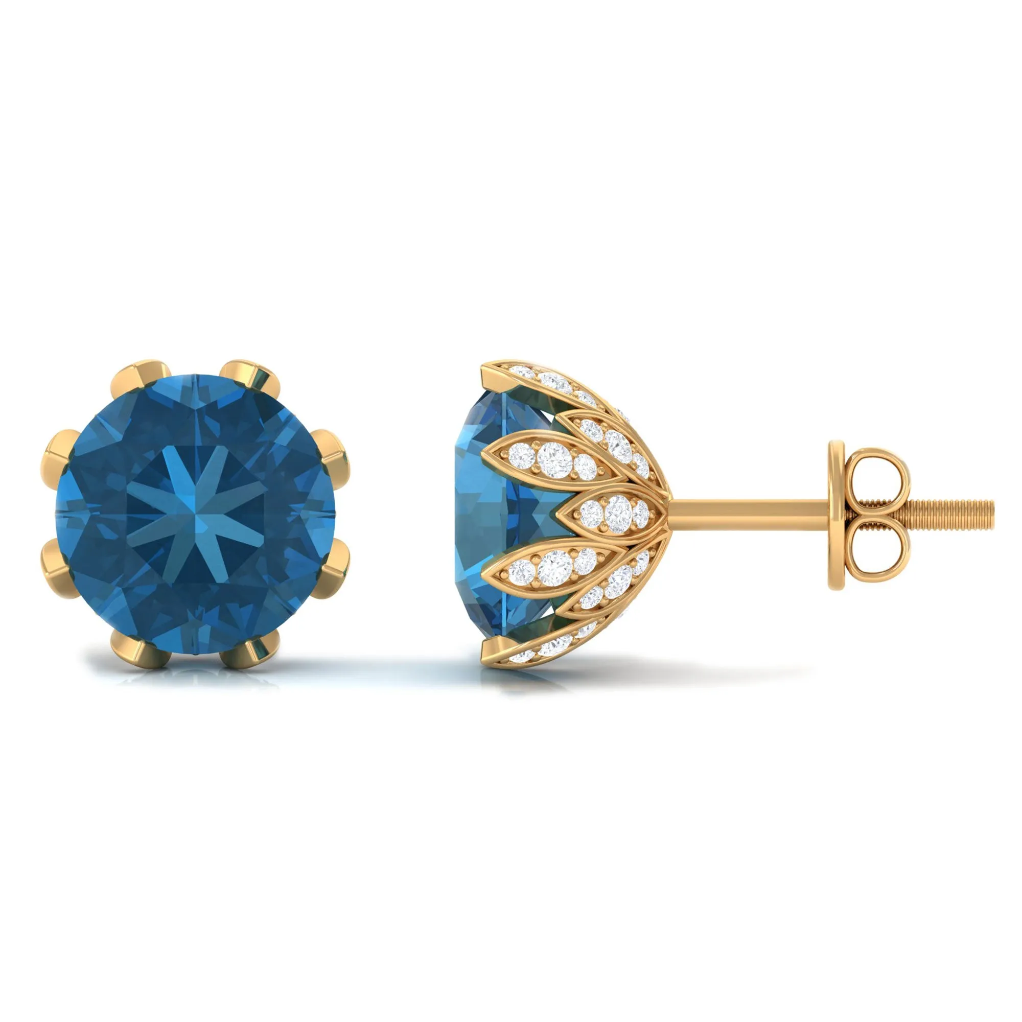 4.50 CT London Blue Topaz and Diamond Bridal Stud Earrings