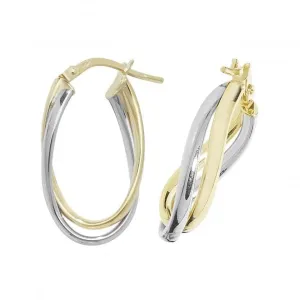 9ct Yellow & White Gold Oval Hoop Earrings ER1009