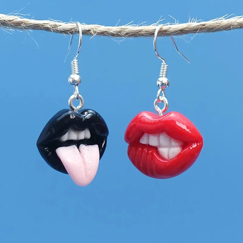 Acrylic Sexy Red or Black Lips Earrings for Women - Creative and Quirky Personality Goth Halloween Vintage Jewelry