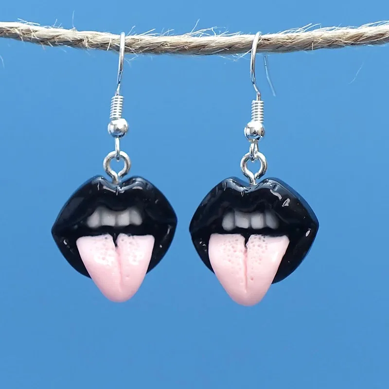 Acrylic Sexy Red or Black Lips Earrings for Women - Creative and Quirky Personality Goth Halloween Vintage Jewelry