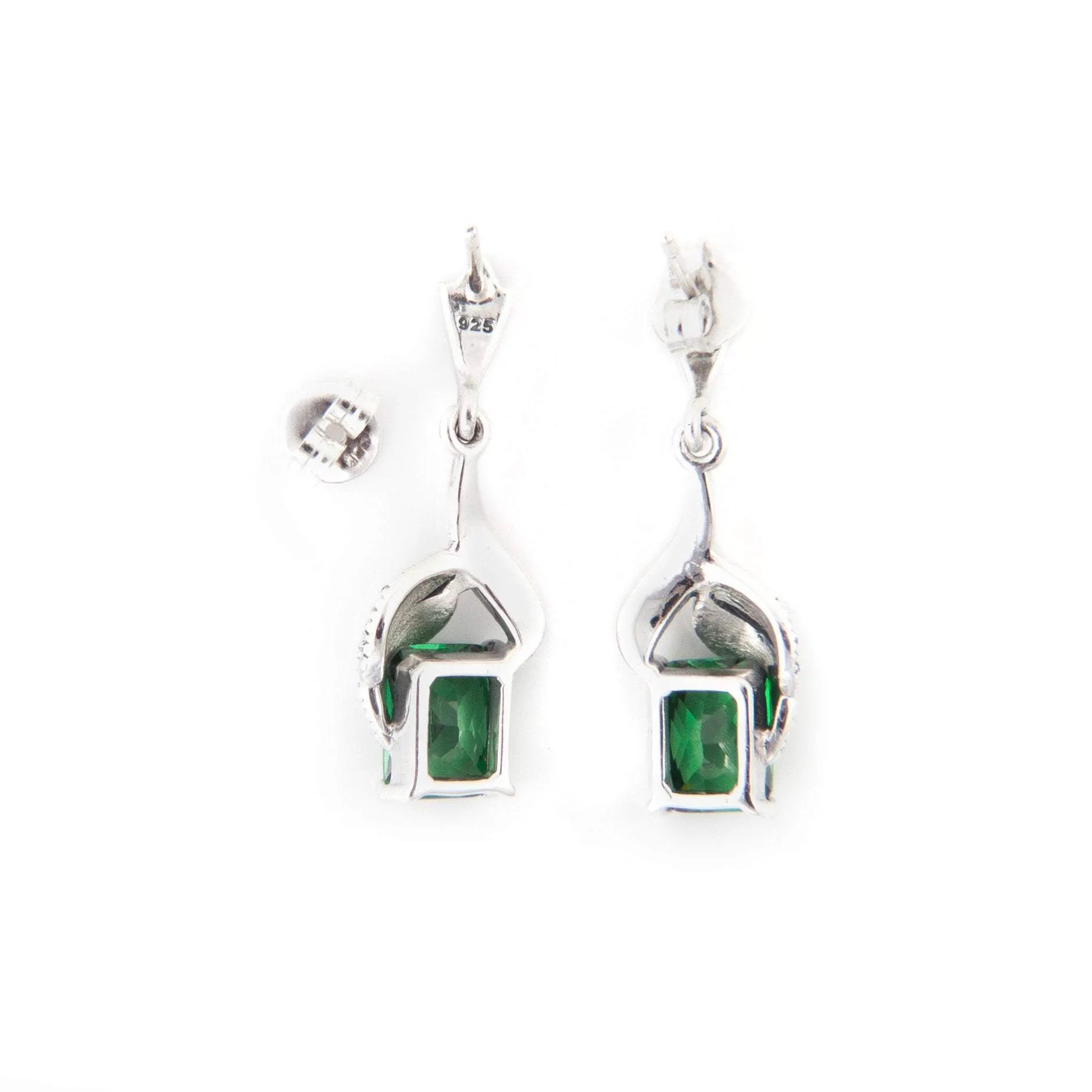 Art Deco Earrings Emerald Green Silver Marcasite  Crystal