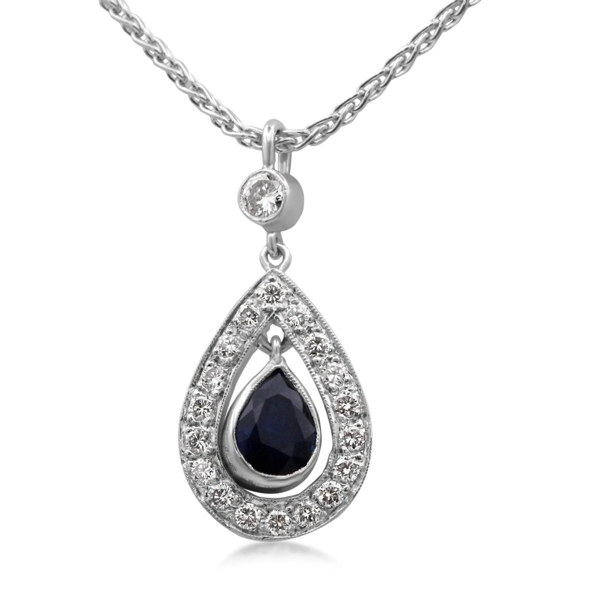 Asprey Diamond & Sapphire Pendant Necklace - 18ct White Gold