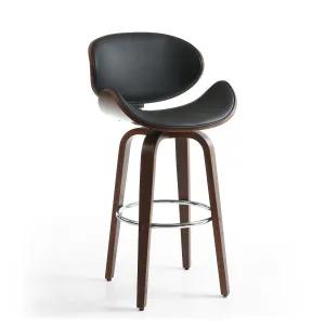 Bachelor Walnut Black Leather Bar Chair