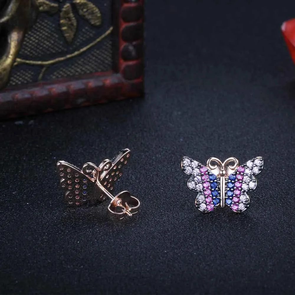 Beautiful 925 Silver Pink Butterfly Stud Earrings Fashion Party