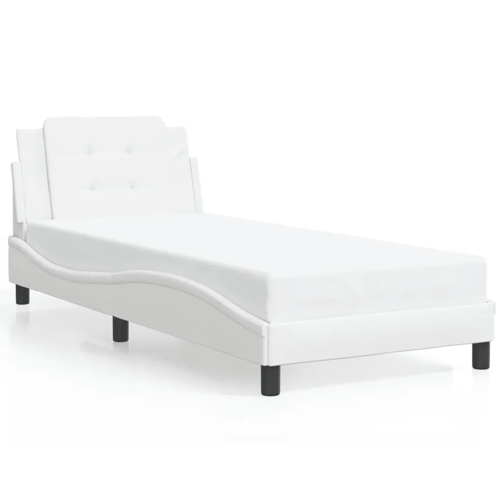 Bed Frame with Headboard White 90x190 cm Single Faux Leather