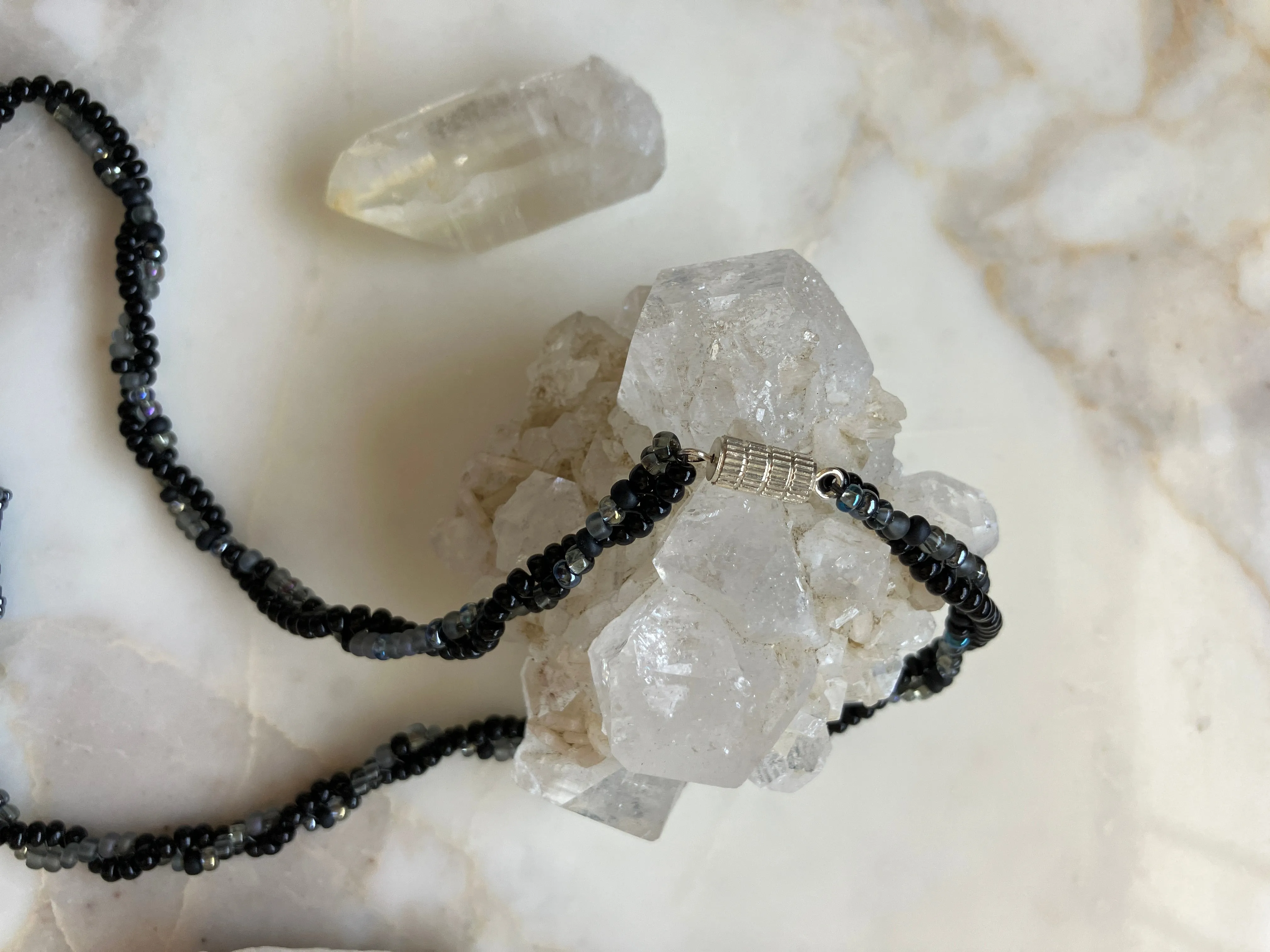 Black and Gray Brazilian Agate with Crystals