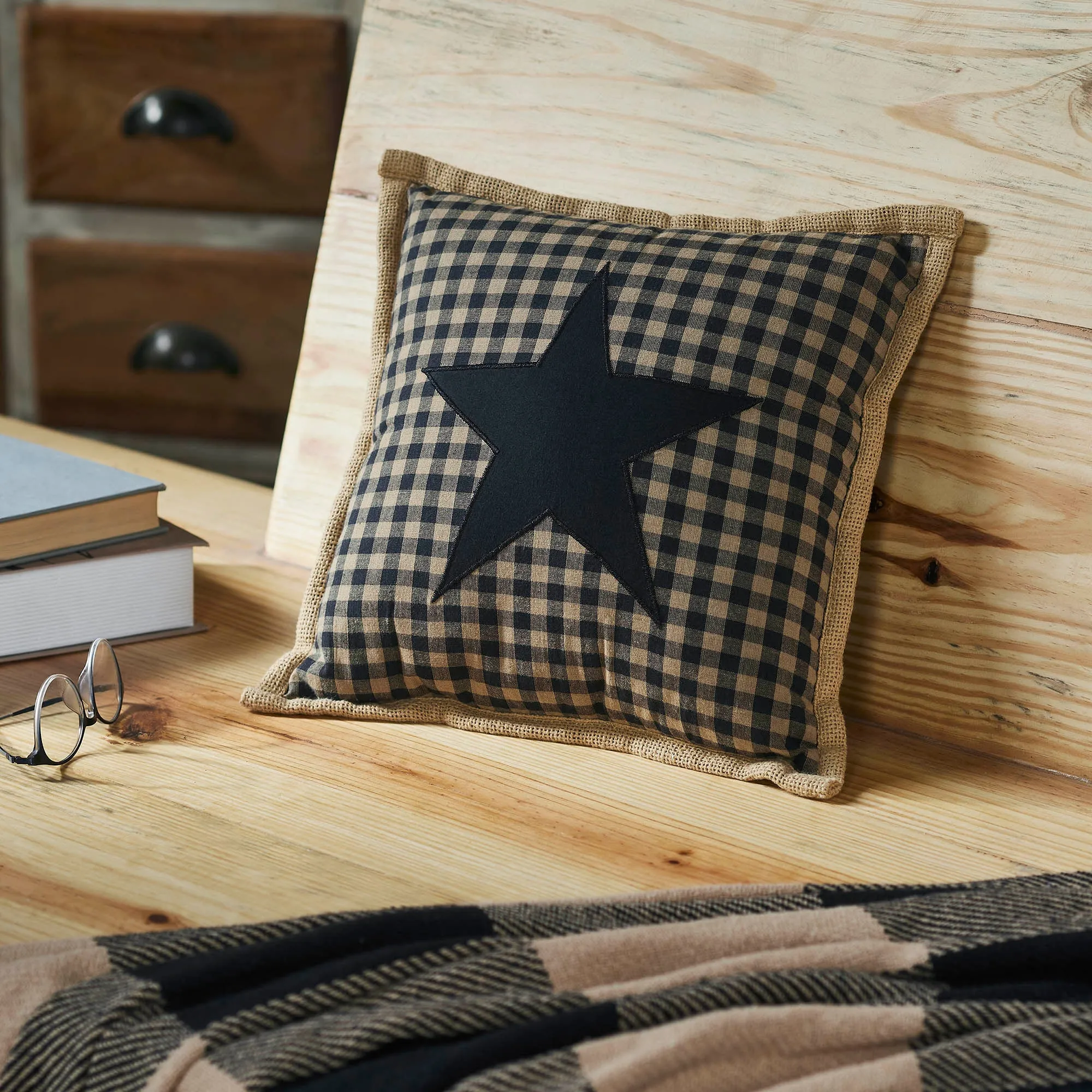 Black Check Star Pillow 12x12