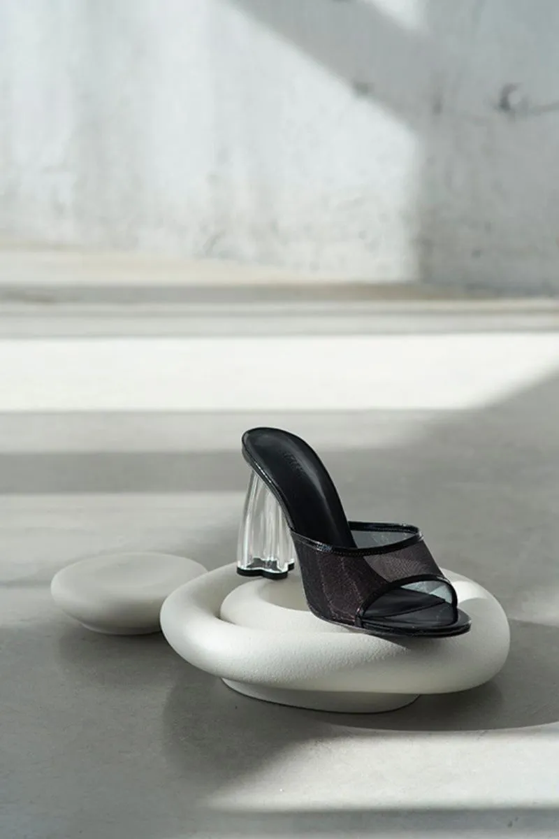 BLACK PATENT FIORELLINI GLASS MULES