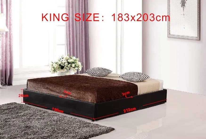 Black PU Leather King Bed Frame with Stitched Accents