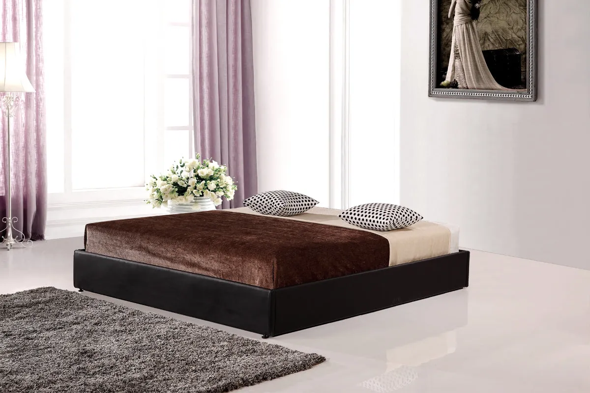 Black PU Leather King Bed Frame with Stitched Accents