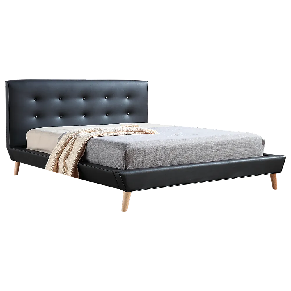 Black Queen Bed Frame with Button Tufted Headboard, Palermo