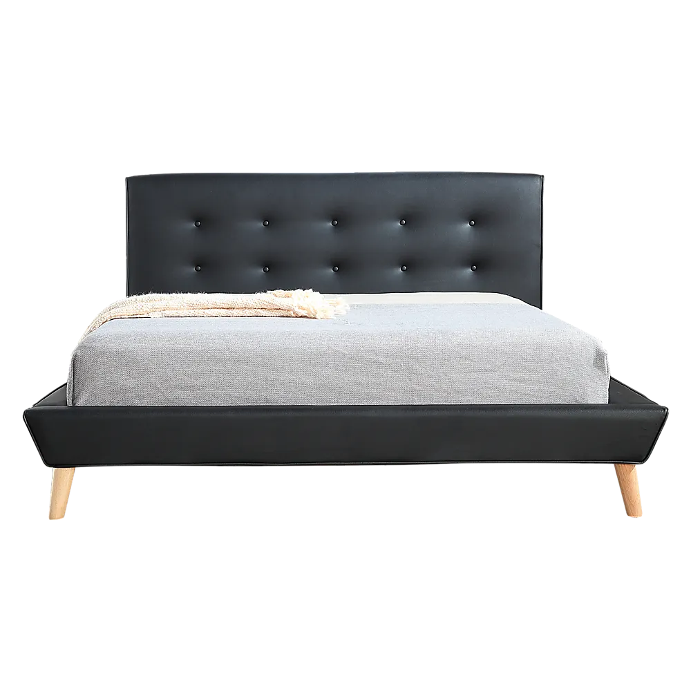 Black Queen Bed Frame with Button Tufted Headboard, Palermo