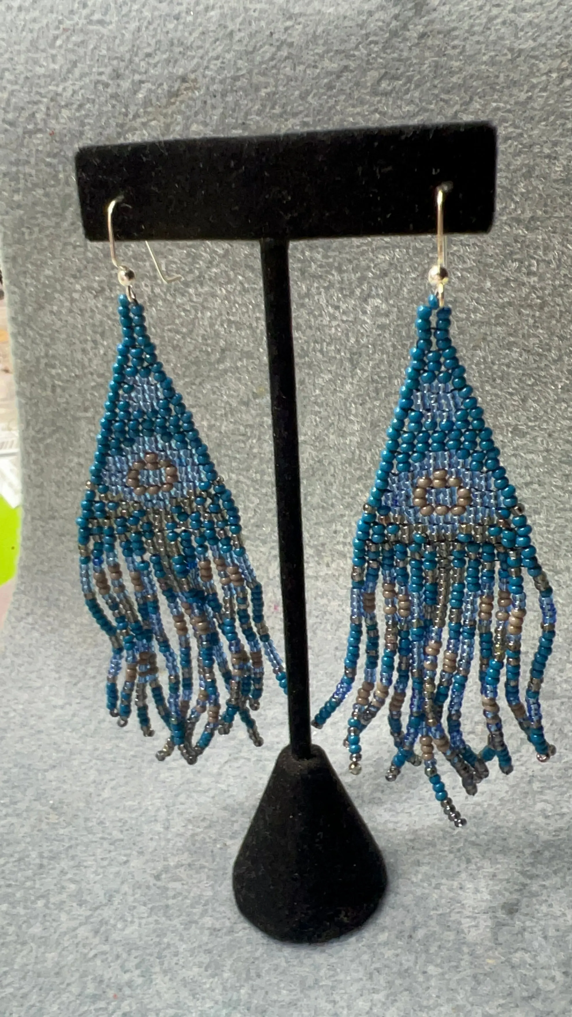 Blue and Gray Denim Fringe Earrings