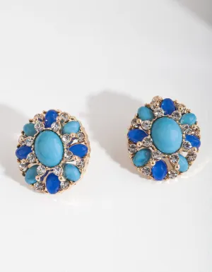 Blue Mixed Stone Stud Earrings