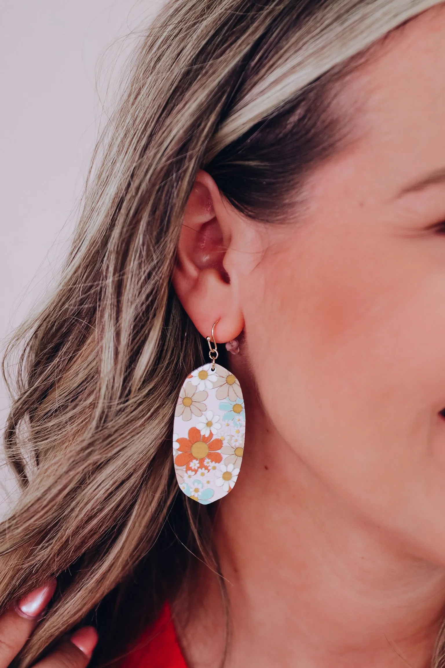 Boho Floral Oval Drop Earrings - Natural