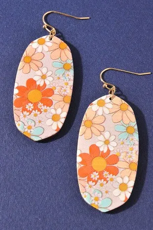 Boho Floral Oval Drop Earrings - Natural