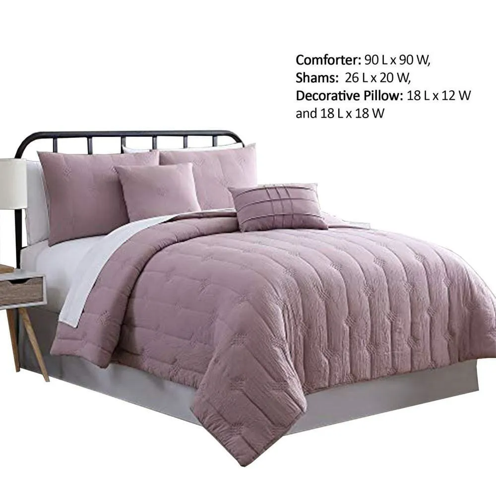 Bucharest 5 Piece Embroidered Queen Comforter Set with Pleats , Purple By Casagear  Home