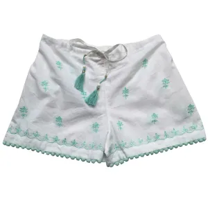 Cadiz White Embroidered Pom Pom Shorts