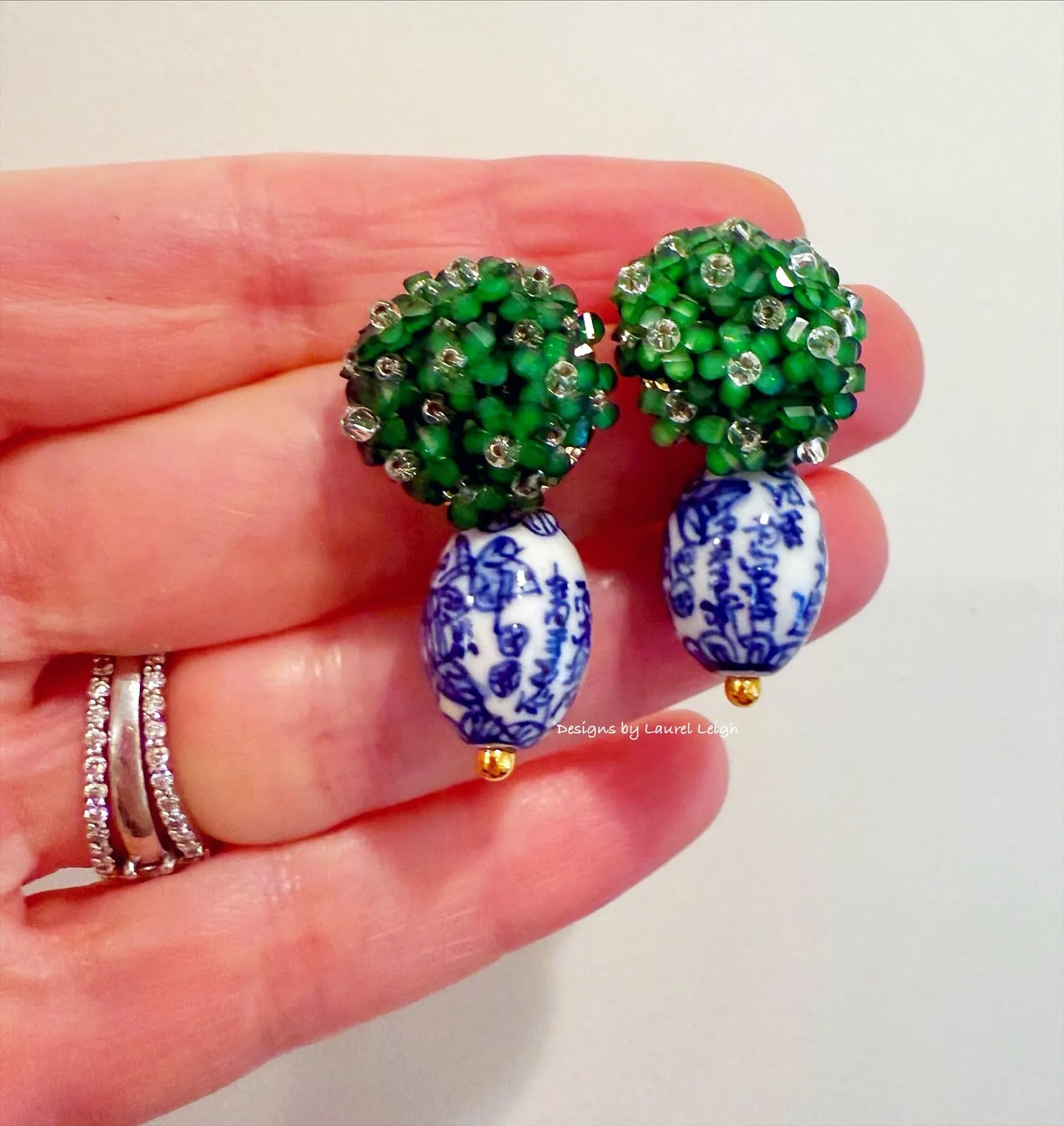 Chinoiserie Green Hydrangea Blossom Earrings