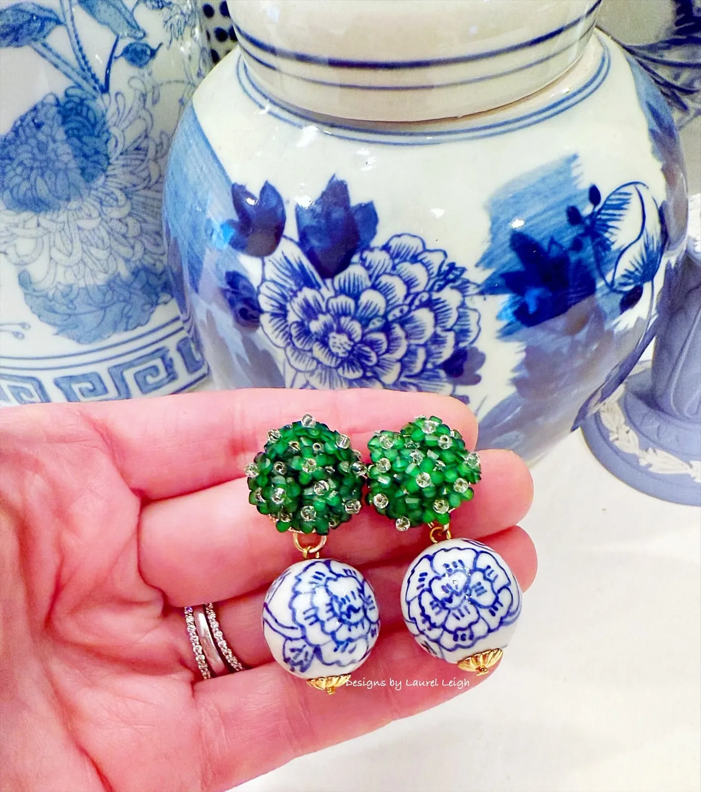 Chinoiserie Green Hydrangea Blossom Earrings