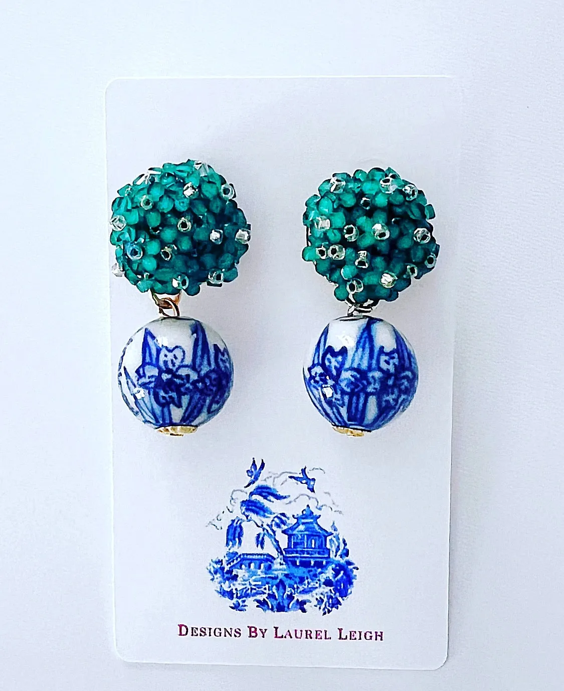 Chinoiserie Green Hydrangea Blossom Earrings