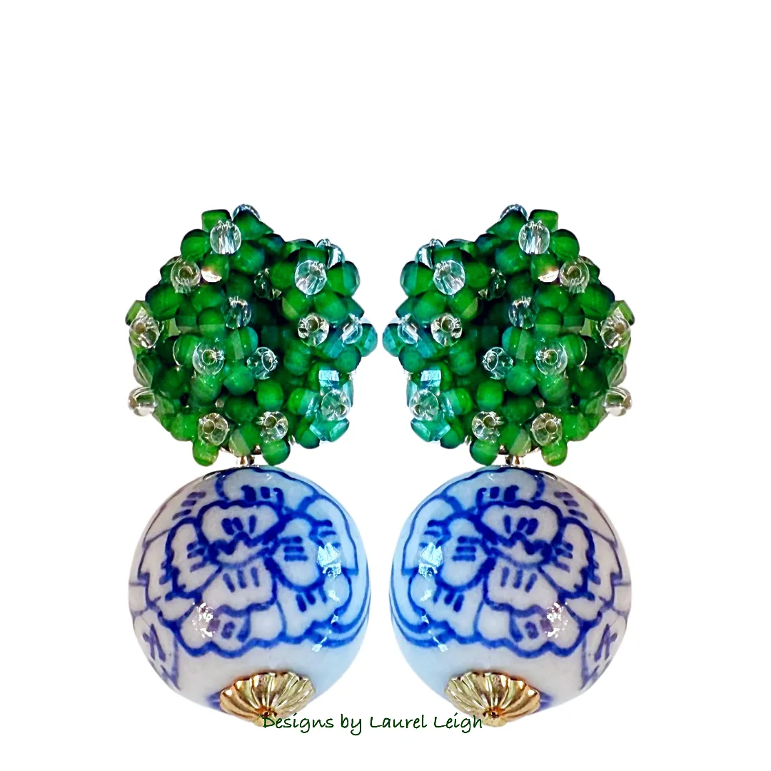 Chinoiserie Green Hydrangea Blossom Earrings