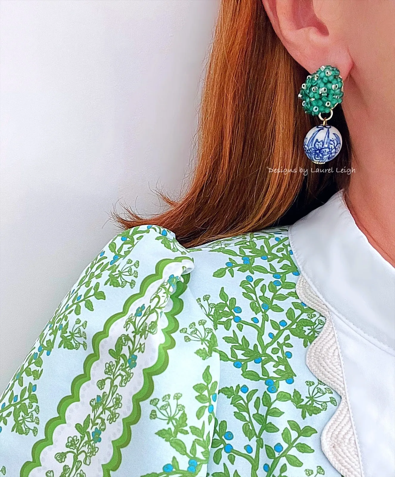 Chinoiserie Green Hydrangea Blossom Earrings