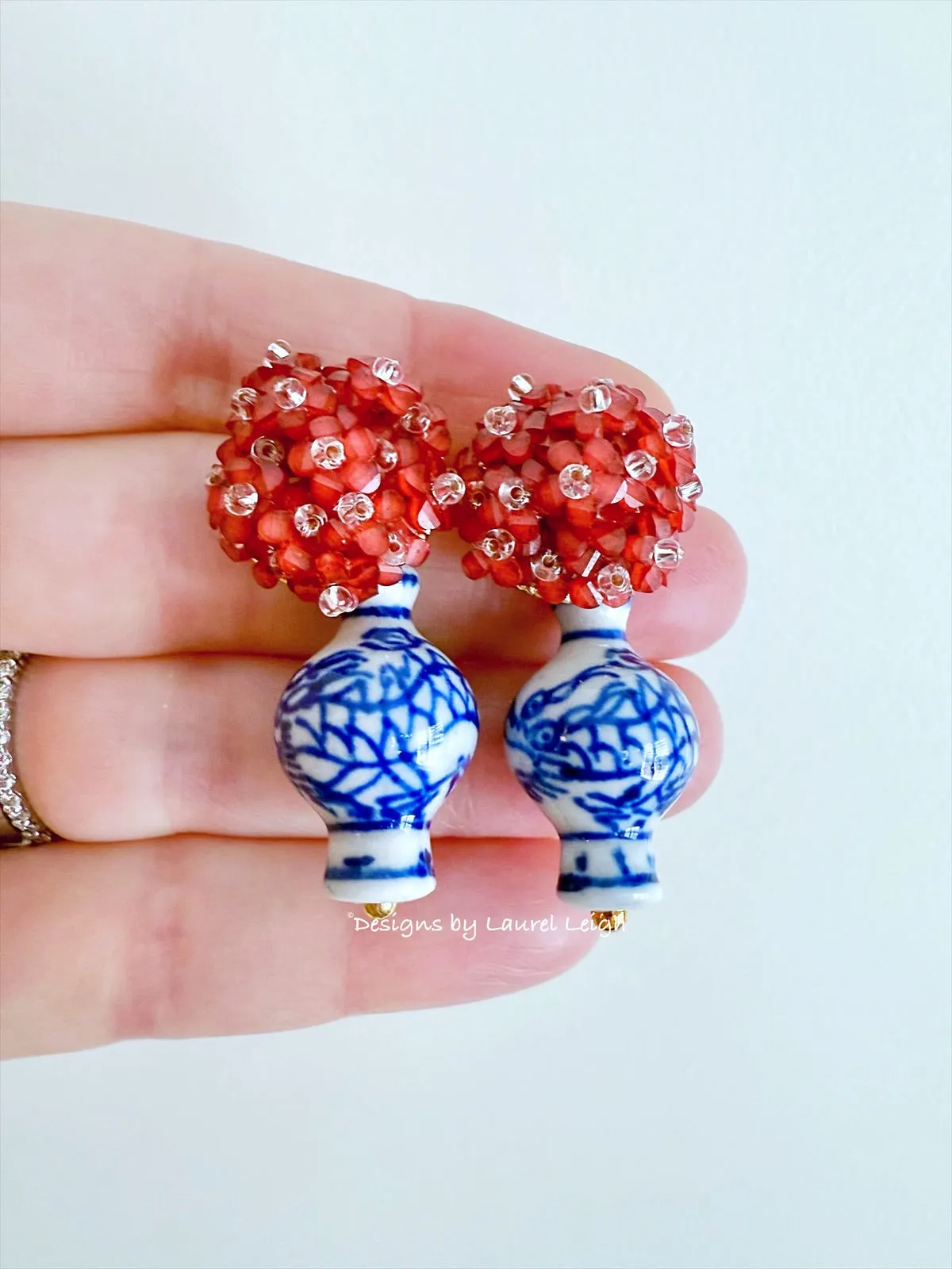 Chinoiserie Red Hydrangea Blossom Earrings