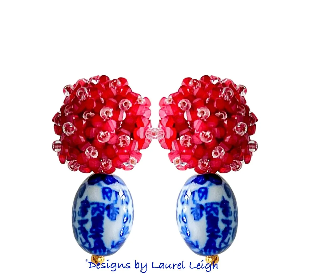 Chinoiserie Red Hydrangea Blossom Earrings