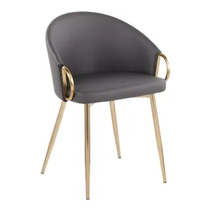 Claire Contemporary/Glam Chair in Gold Metal and Grey Faux Leather by LumiSource