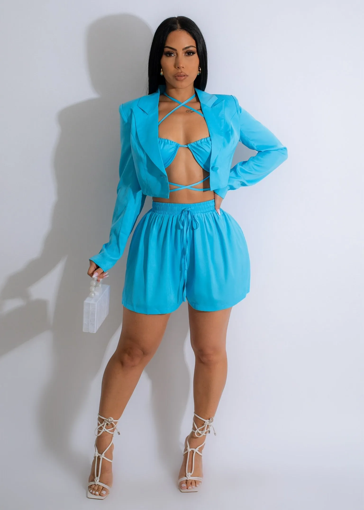 Classy Girl Silk Short Set Blue